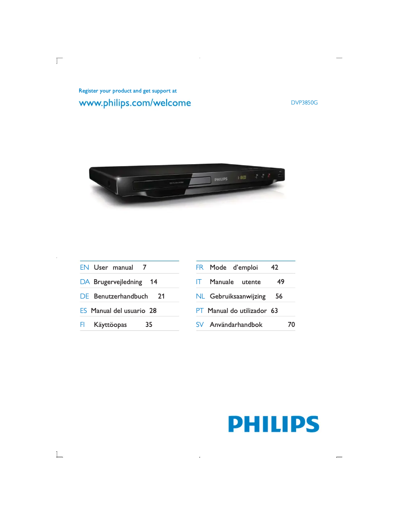 Page 1 de la notice Manuel utilisateur Philips DVP3850G