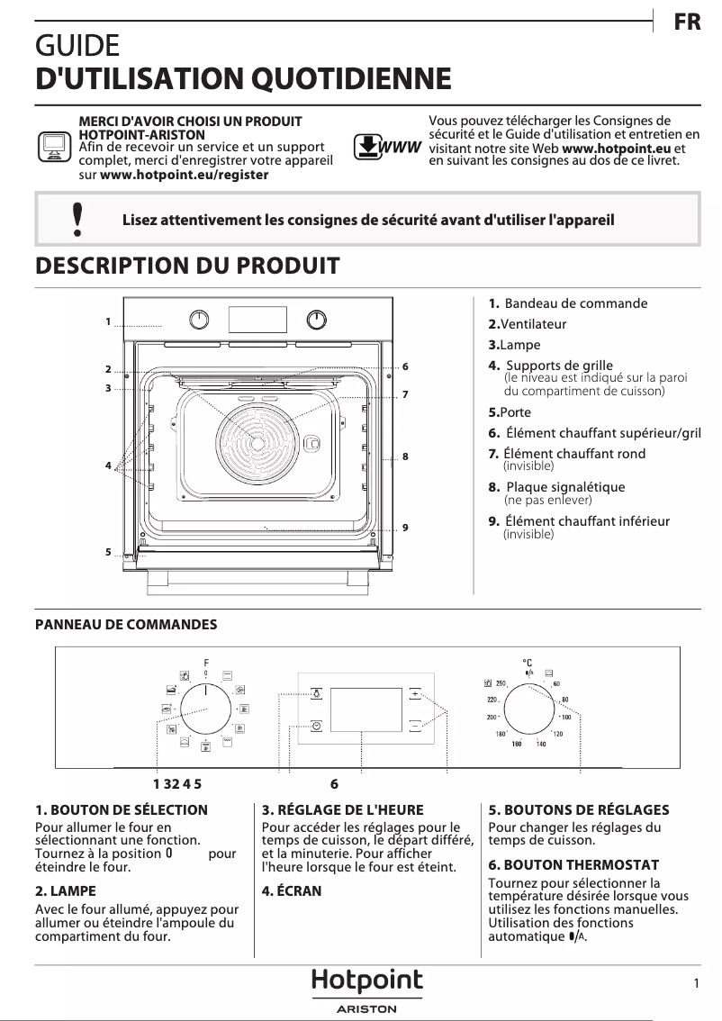 Page 1 de la notice Manuel utilisateur Hotpoint FA2 844 H IX HA