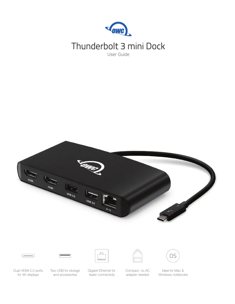 Page 1 de la notice Manuel utilisateur OWC Thunderbolt 3 Mini Dock