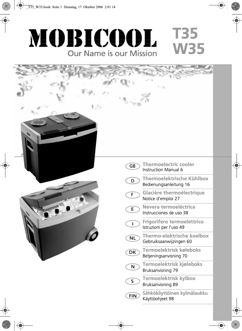 Image de la première page du manuel de l'appareil Mobicool W35