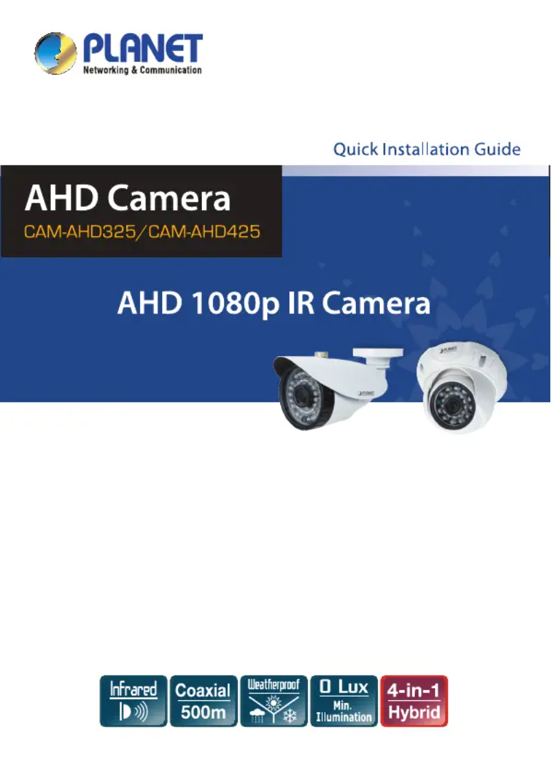 Page 1 de la notice Manuel utilisateur Planet CAM-AHD425