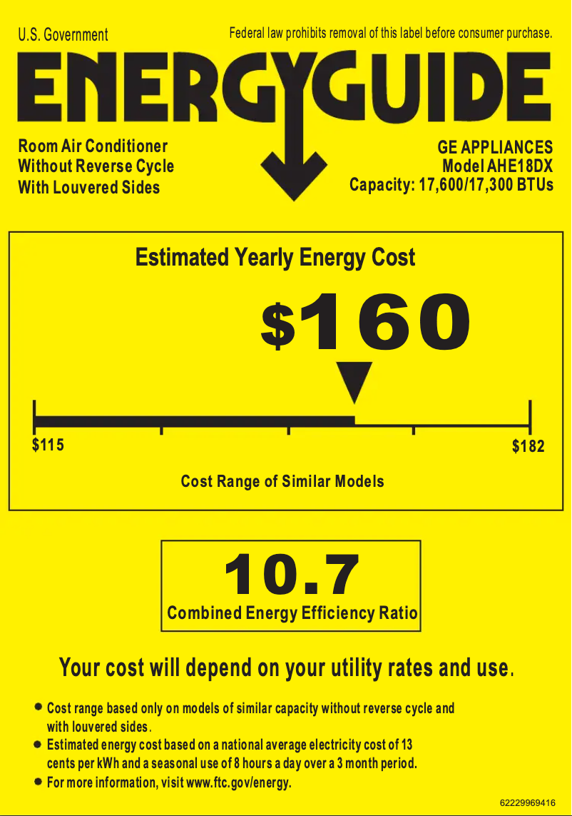 Page 1 de la notice Label énergétique GE AHE18DX