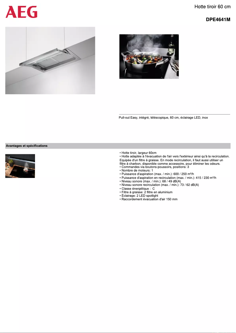 Página 1 del manual Ficha técnica AEG DPE4641M