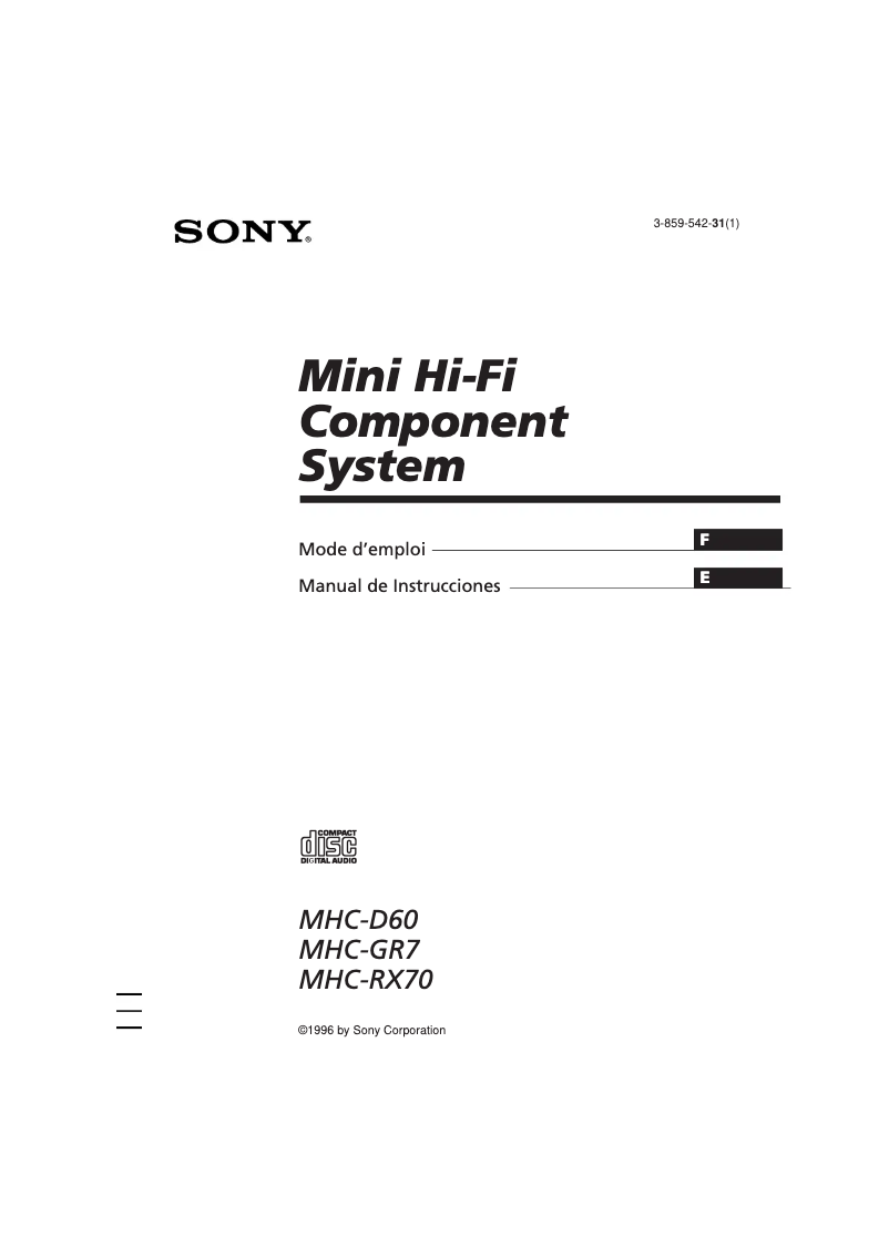 Page 1 de la notice Manuel utilisateur Sony MHC-GR7