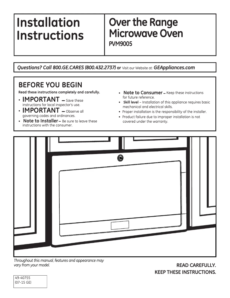 Page 1 de la notice Guide d'installation GE Profile PVM9005DJBB