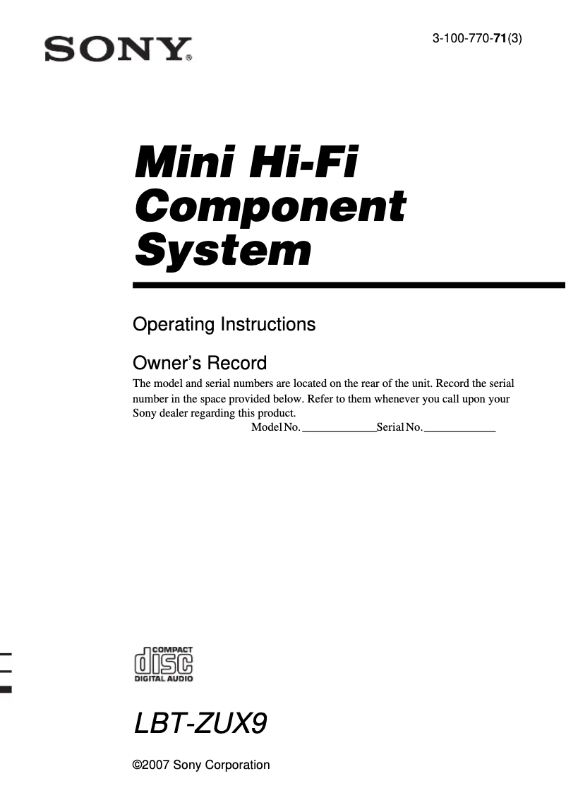 Image de la première page du manuel de l'appareil LBT-ZUX9
