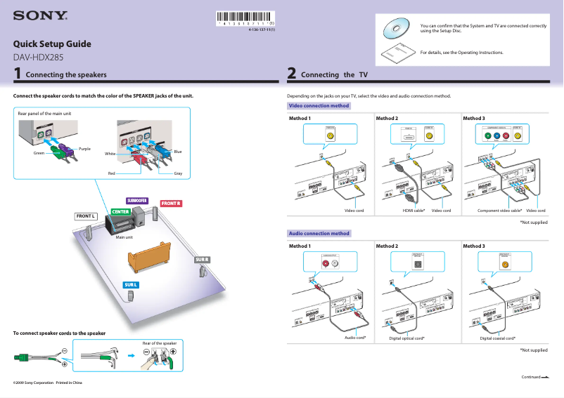 Página 1 del manual Guía de instalación Sony DAV-HDX285