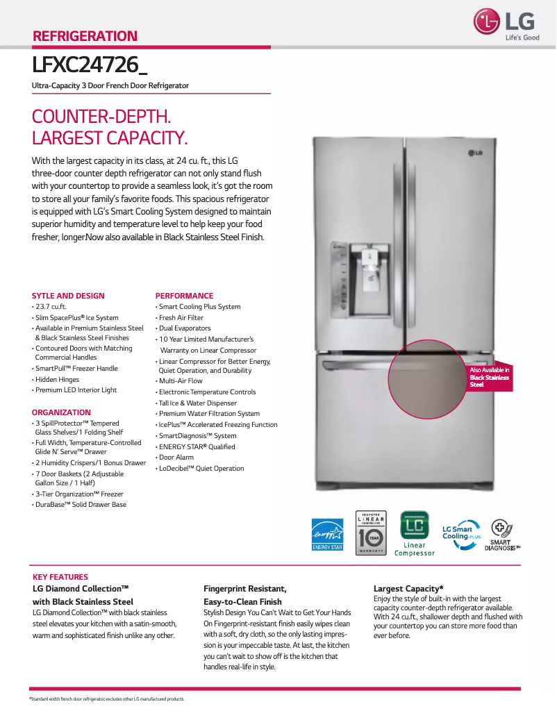 Page 1 de la notice Fiche technique LG LFXC24726