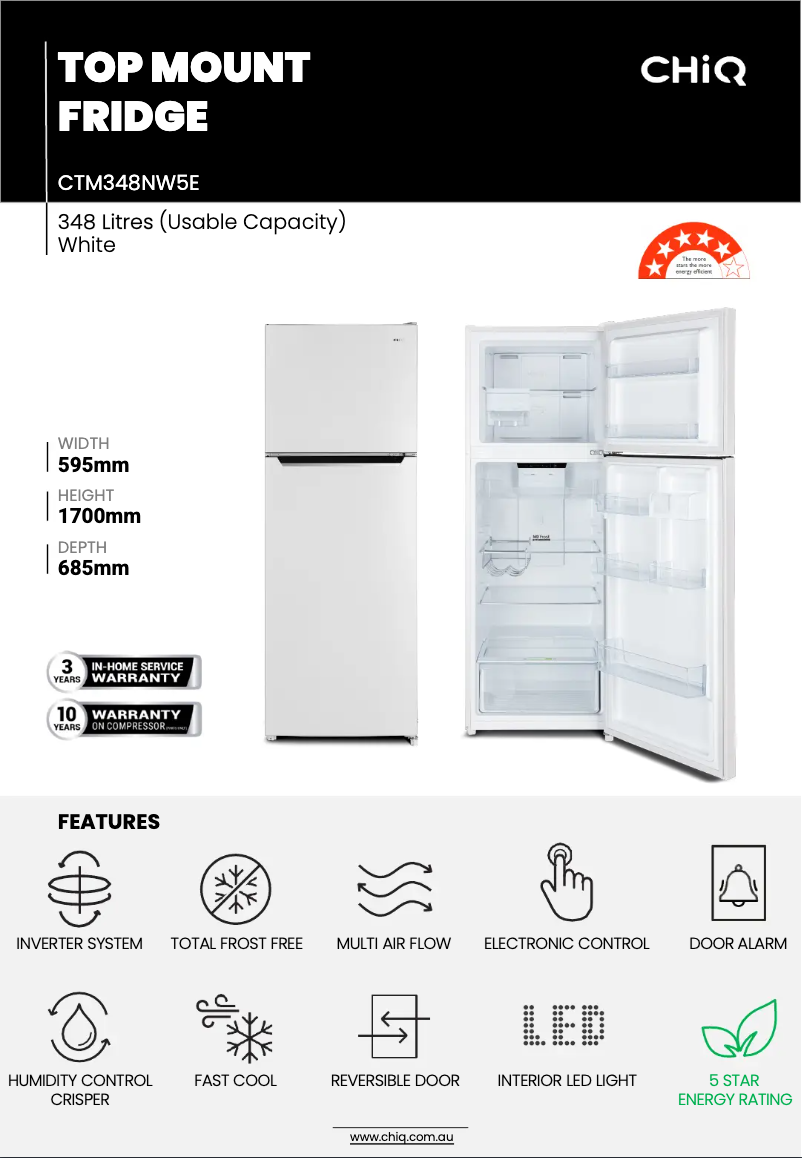 Page 1 de la notice Fiche technique CHiQ CTM348NW5E