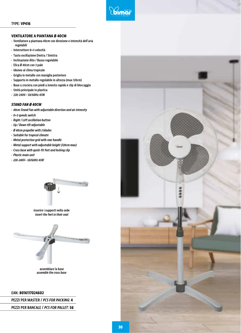 Page 1 de la notice Fiche technique Bimar VP416