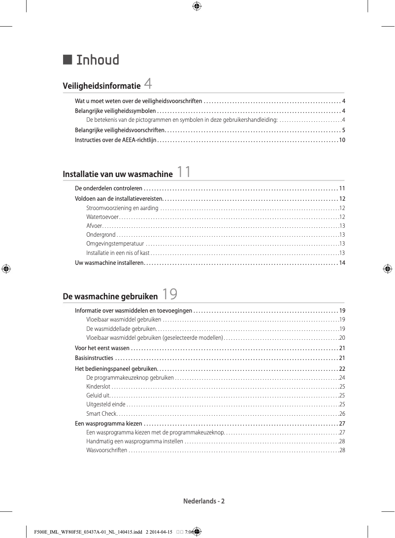 Page 1 de la notice Manuel utilisateur Samsung WF70F5EDQ4W