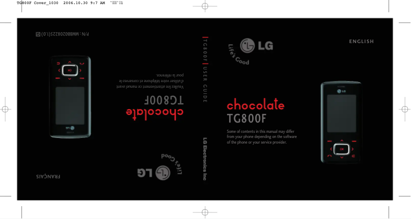Page 1 de la notice Manuel utilisateur LG Chocolate TG800F