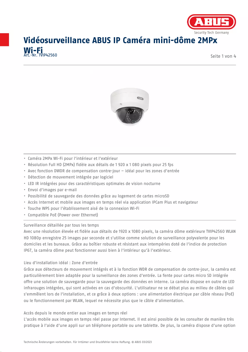 Image de la première page du manuel de l'appareil TVIP42560