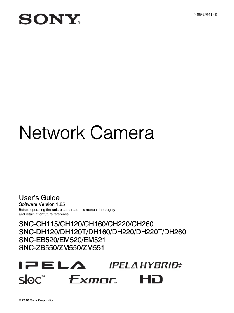 Page n°1 - Mode d'emploi Sony SNC-DH220T