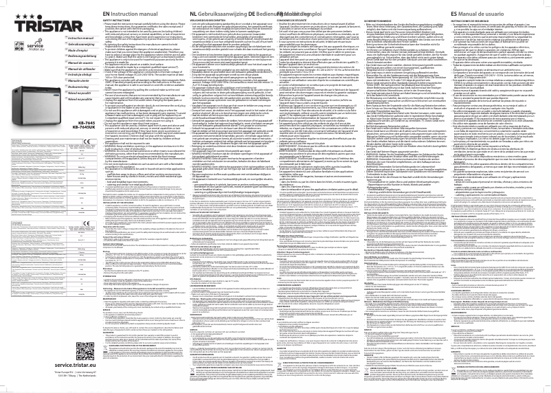 Page 1 de la notice Manuel utilisateur TriStar KB-7645