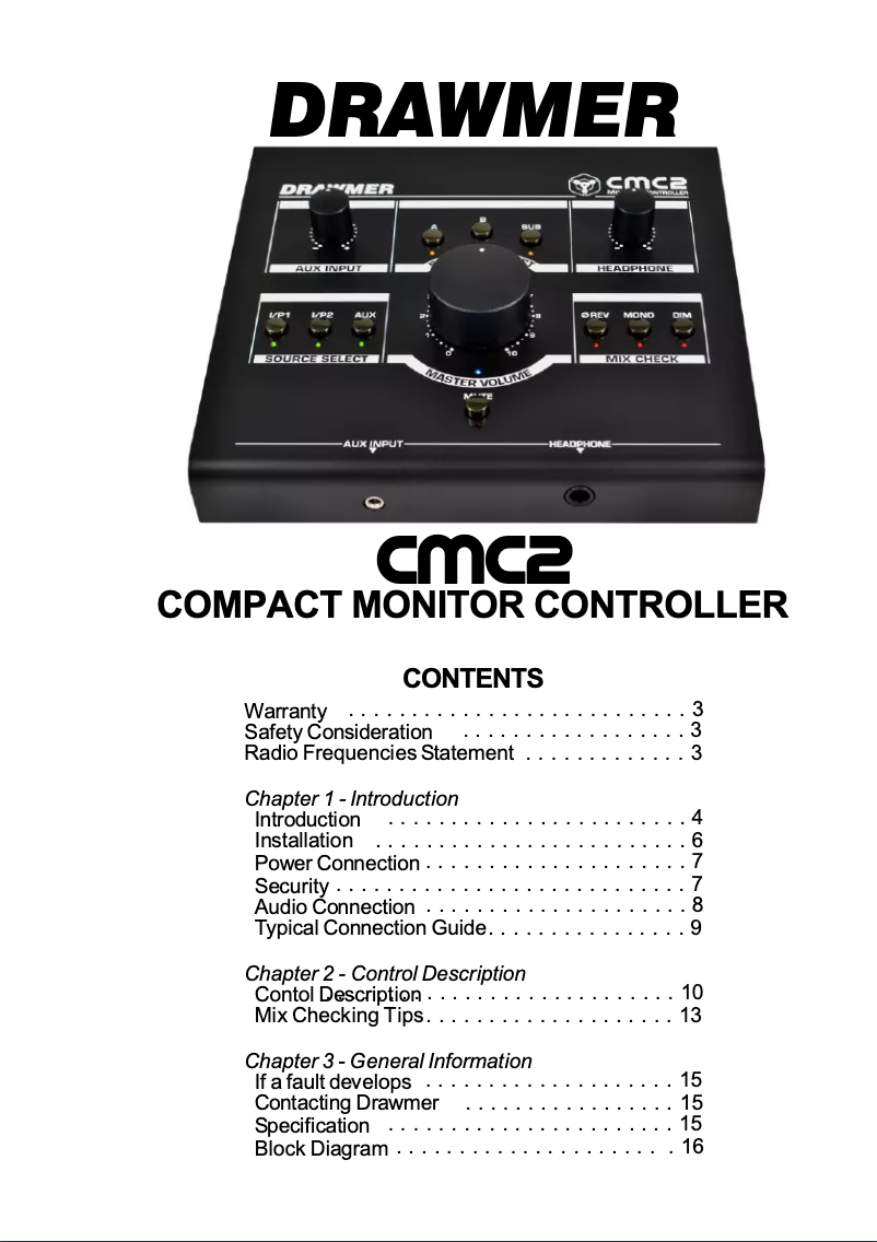 Page 1 de la notice Manuel utilisateur Drawmer CMC2