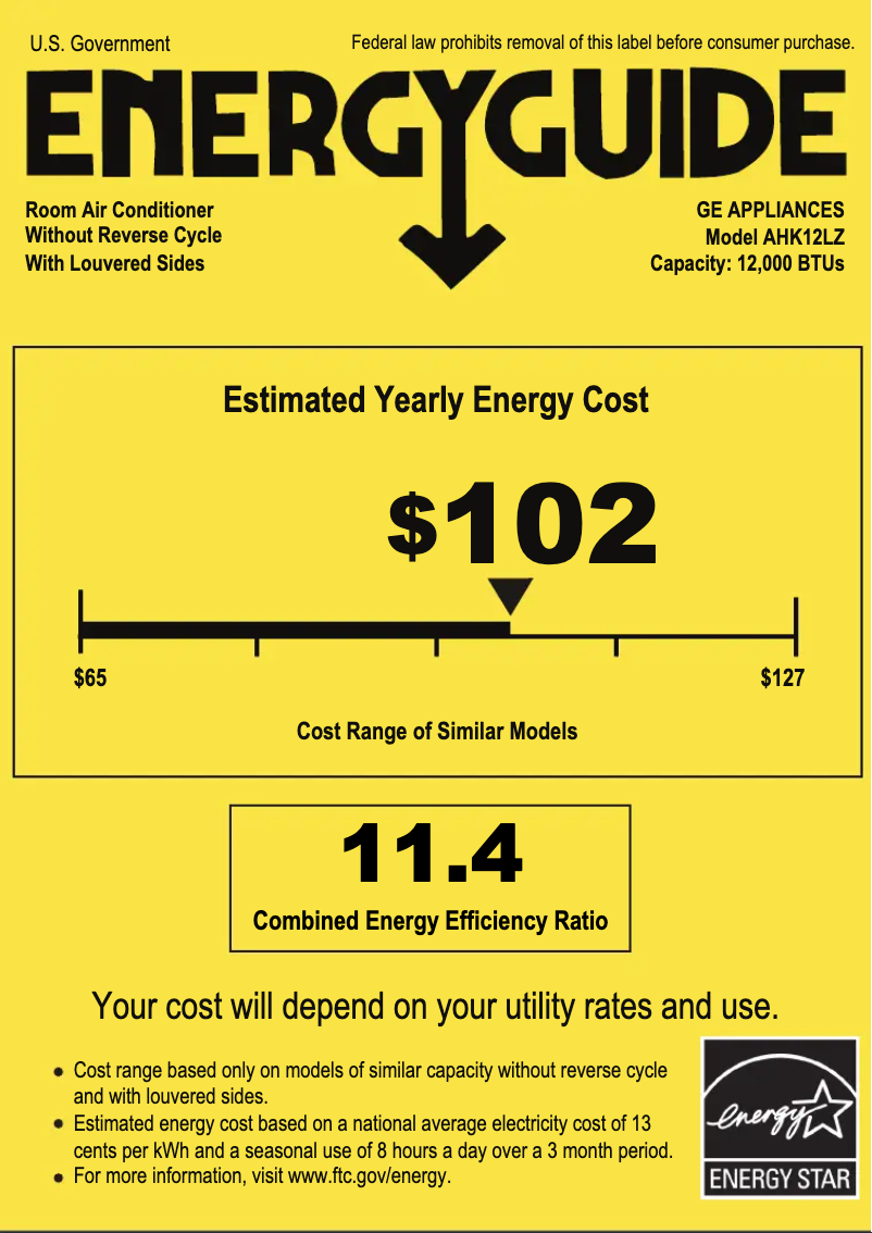 Page n°1 - Label énergétique GE AHK12LZ