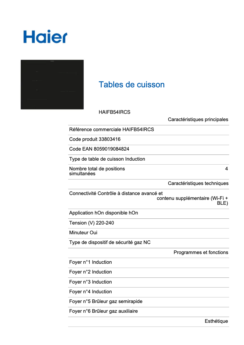 Page n°1 - Label énergétique Haier HAIFB54IRCS