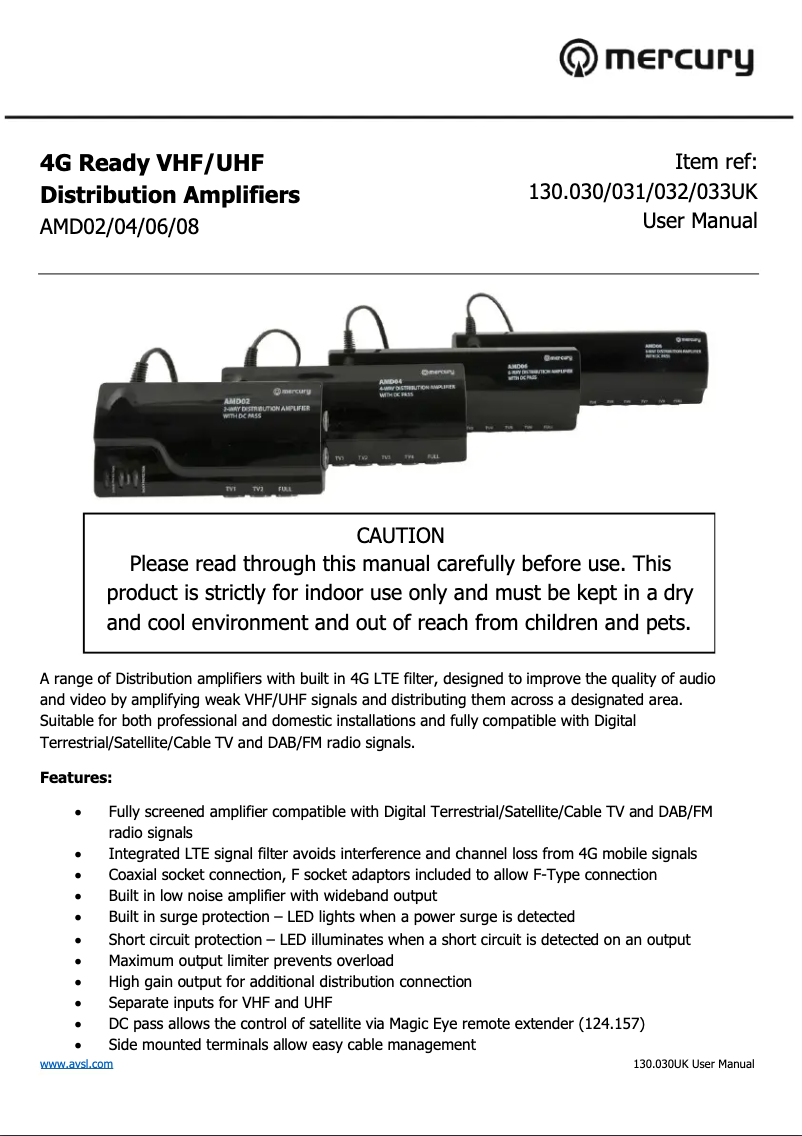 Page 1 de la notice Manuel utilisateur Mercury AMD08