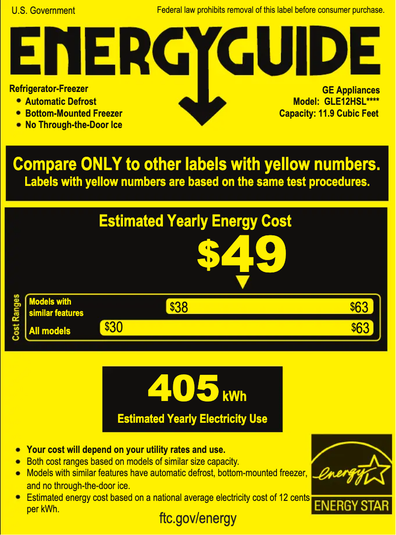 Page 1 de la notice Label énergétique GE GLE12HSLSS