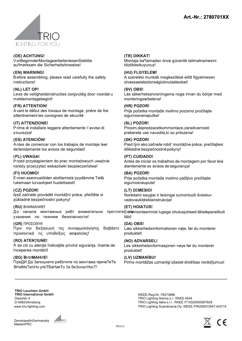 Page 1 de la notice Manuel utilisateur Trio Lighting Agento 278070107