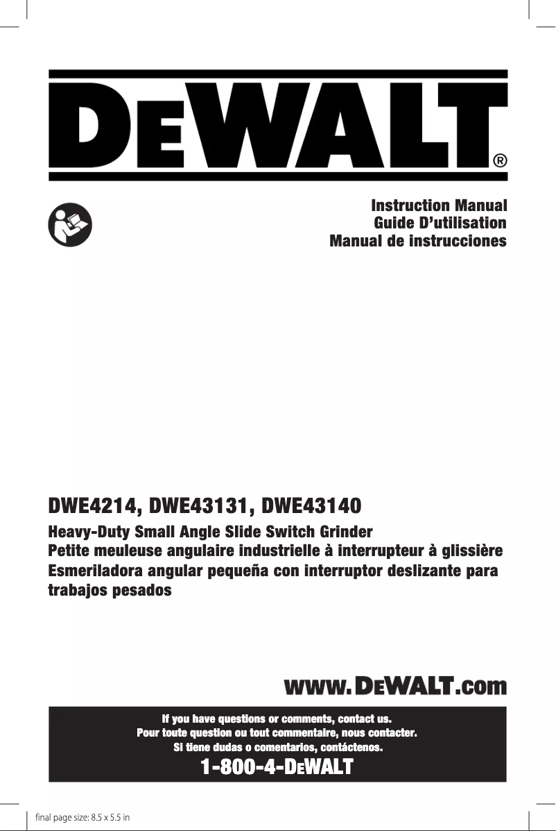 Page 1 de la notice Manuel utilisateur DeWalt DWE43131