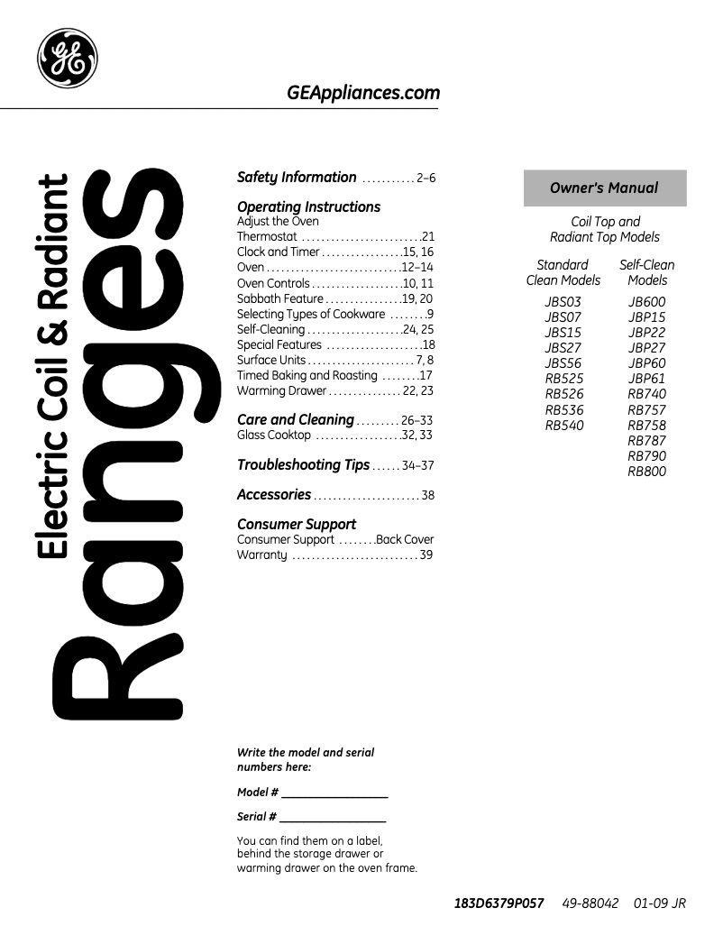 Page 1 of the manual Use and Maintenance Manual GE JBP26BHBB