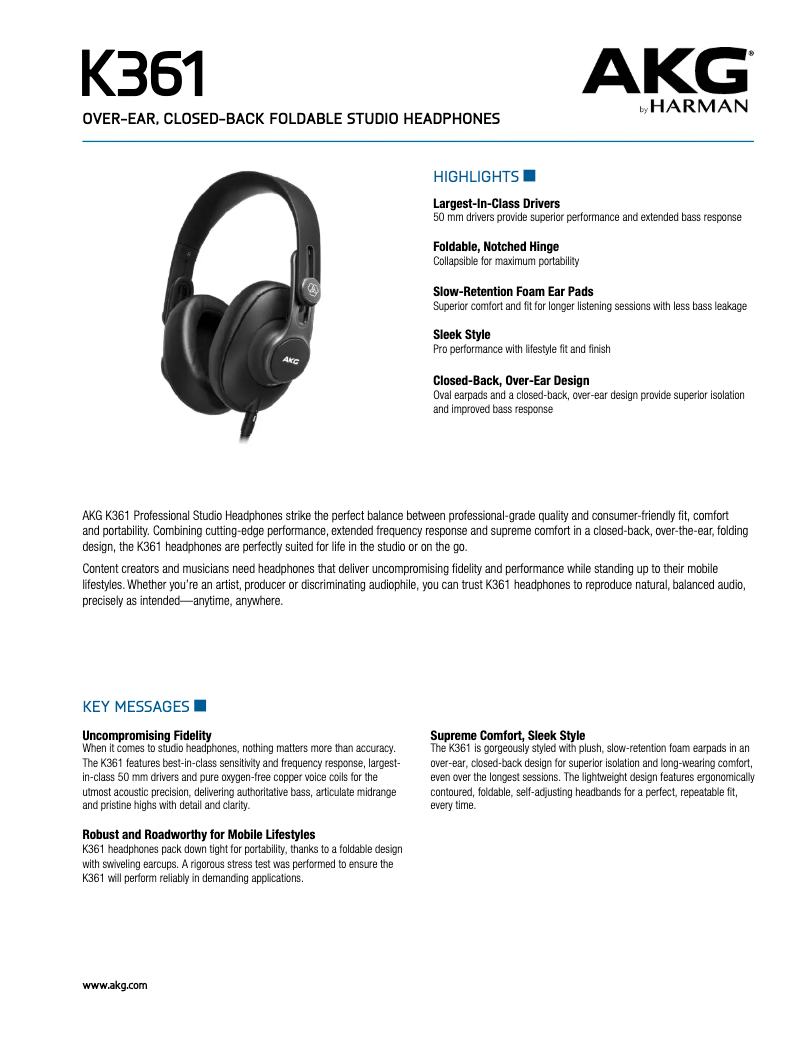 Page n°1 - Manuel utilisateur AKG K361