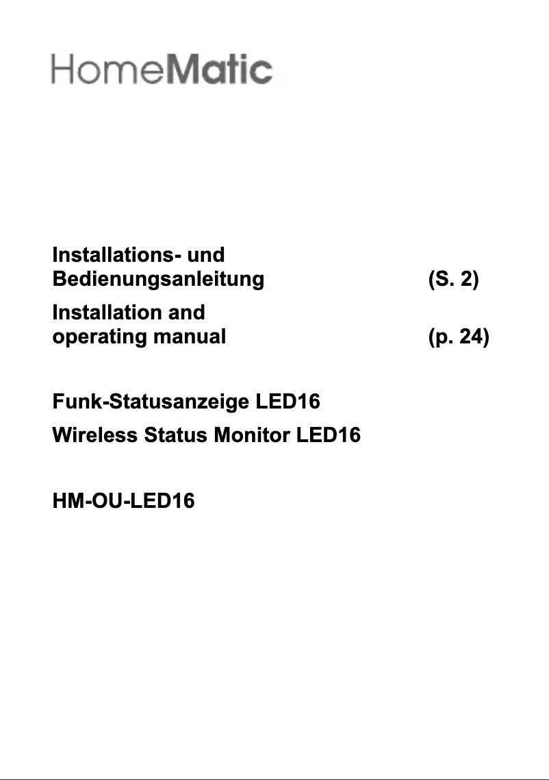Page n°1 - Manuel utilisateur Homematic IP HM-OU-LED16