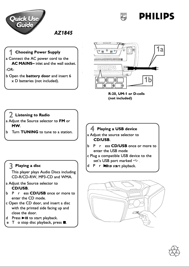 Página 1 del manual Guía de inicio rápido Philips AZ1845