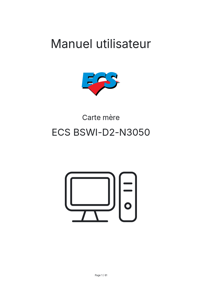 Page n°1 - Manuel utilisateur ECS BSWI-D2-N3050