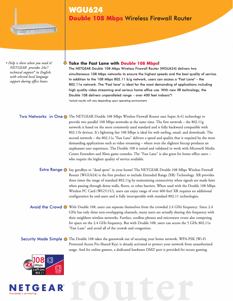 Page 1 de la notice Fiche technique Netgear WGU624