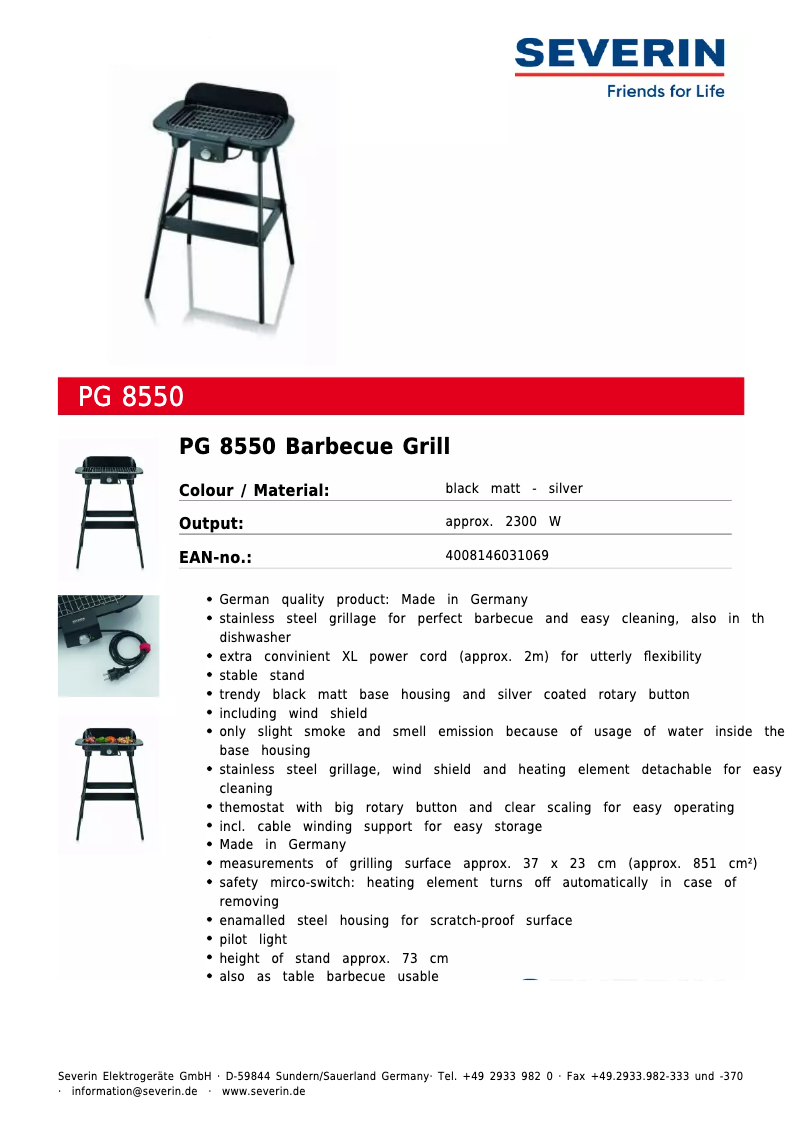 Página 1 del manual Ficha técnica Severin PG 8550