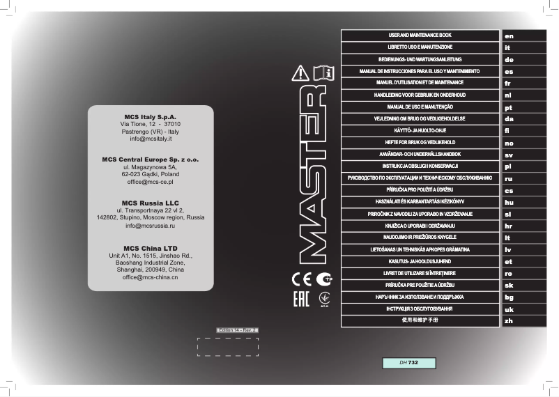 Page n°1 - Manuel utilisateur Master DH 732