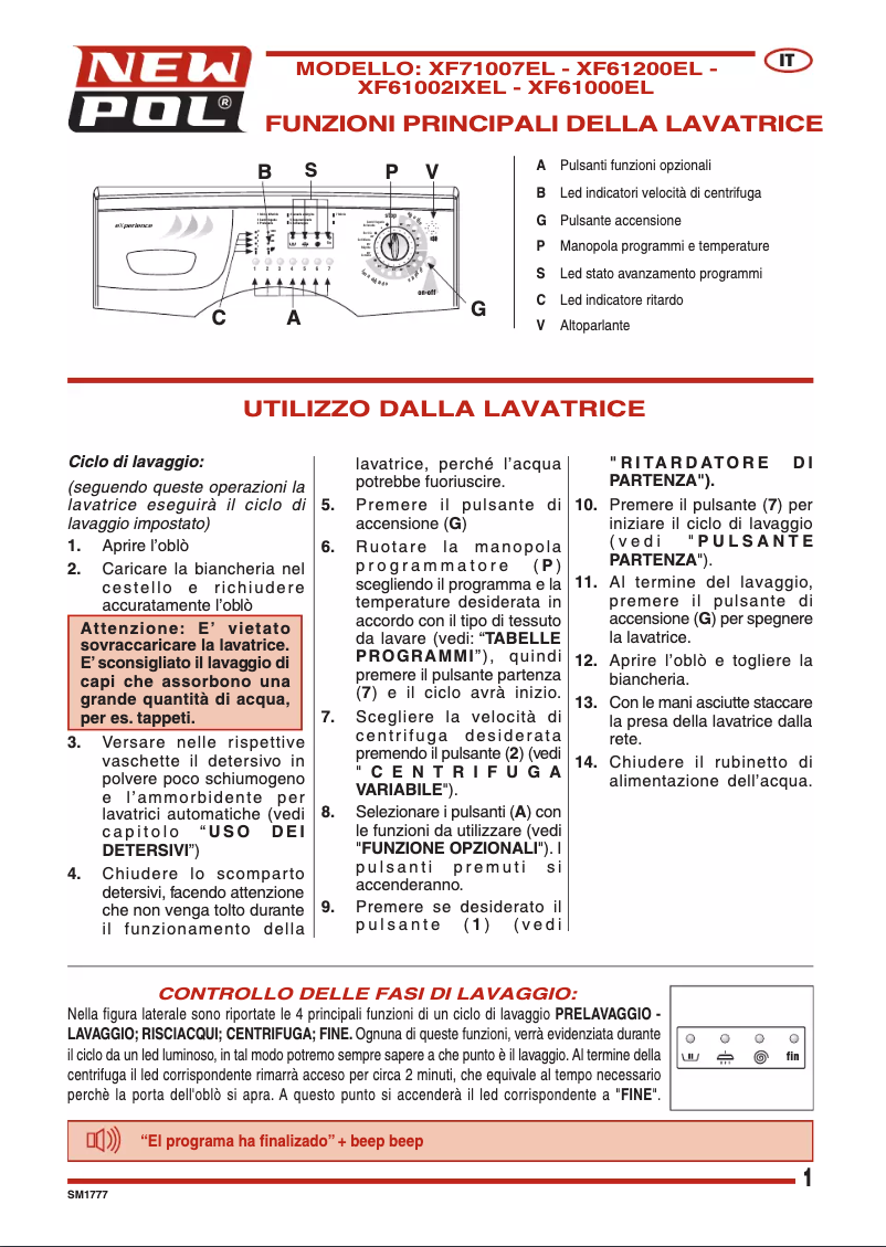Page n°1 - Manuel utilisateur New Pol XF6 1200EL