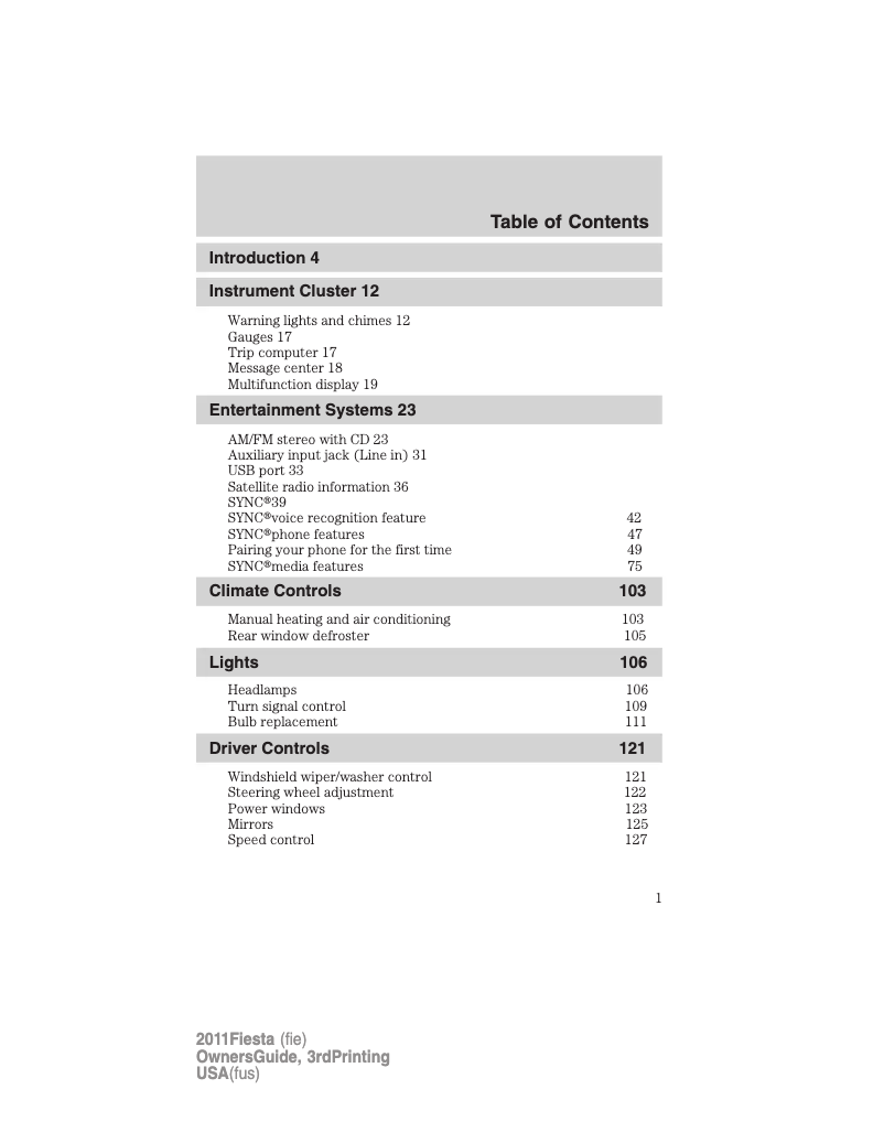 Image de la première page du manuel de l'appareil Fiesta (2009)