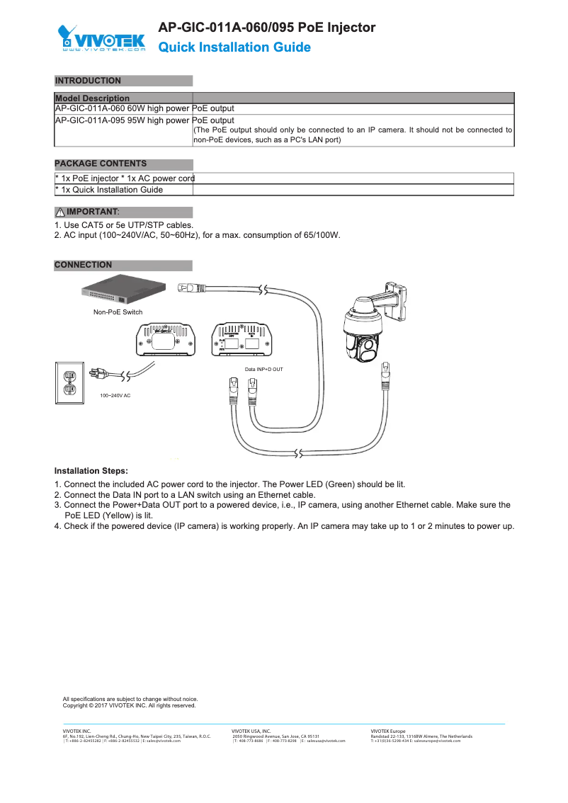 Page 1 of the manual Installation Guide Vivotek AP-GIC-011B-090