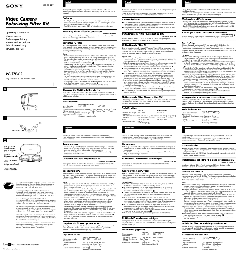 Page 1 de la notice Manuel utilisateur Sony VF-37CPK S