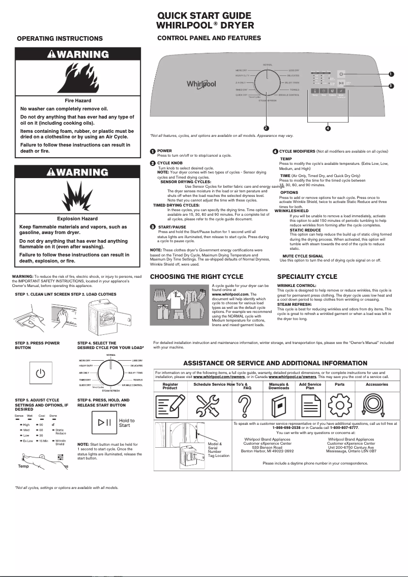 Page 1 de la notice Guide de démarrage rapide Whirlpool WGD6150PB