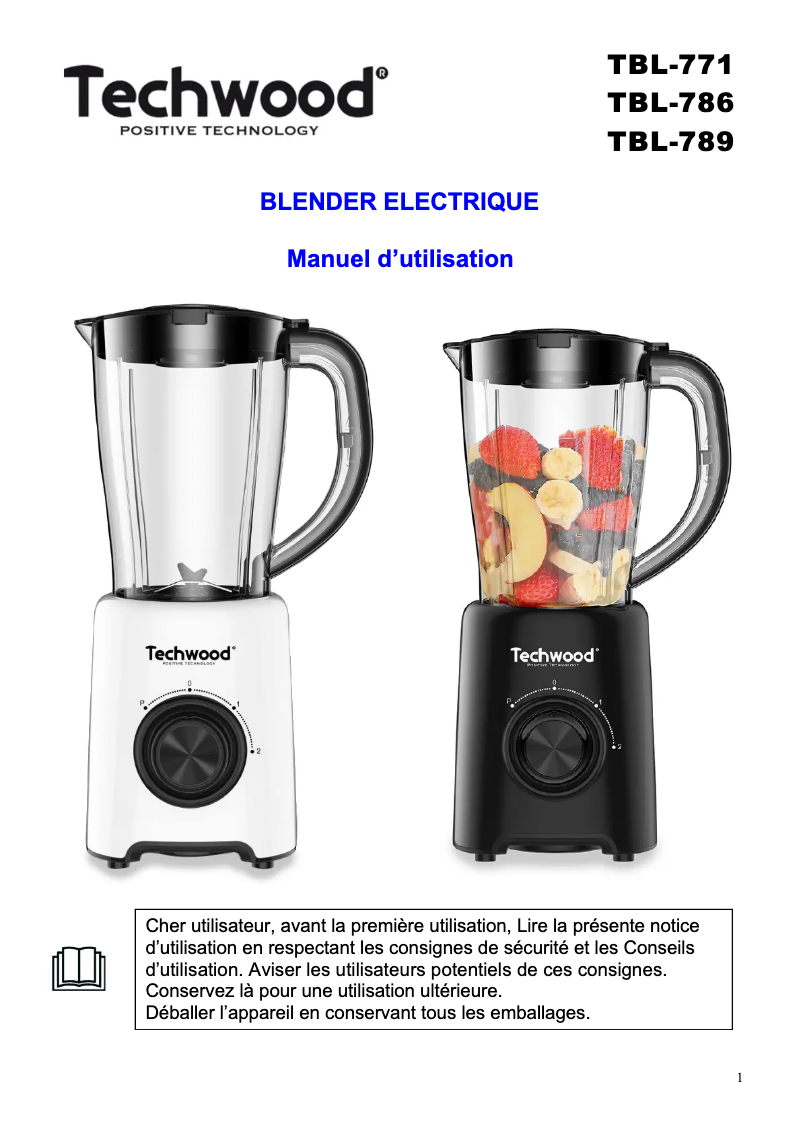 Page 1 de la notice Manuel utilisateur Techwood TBL-786