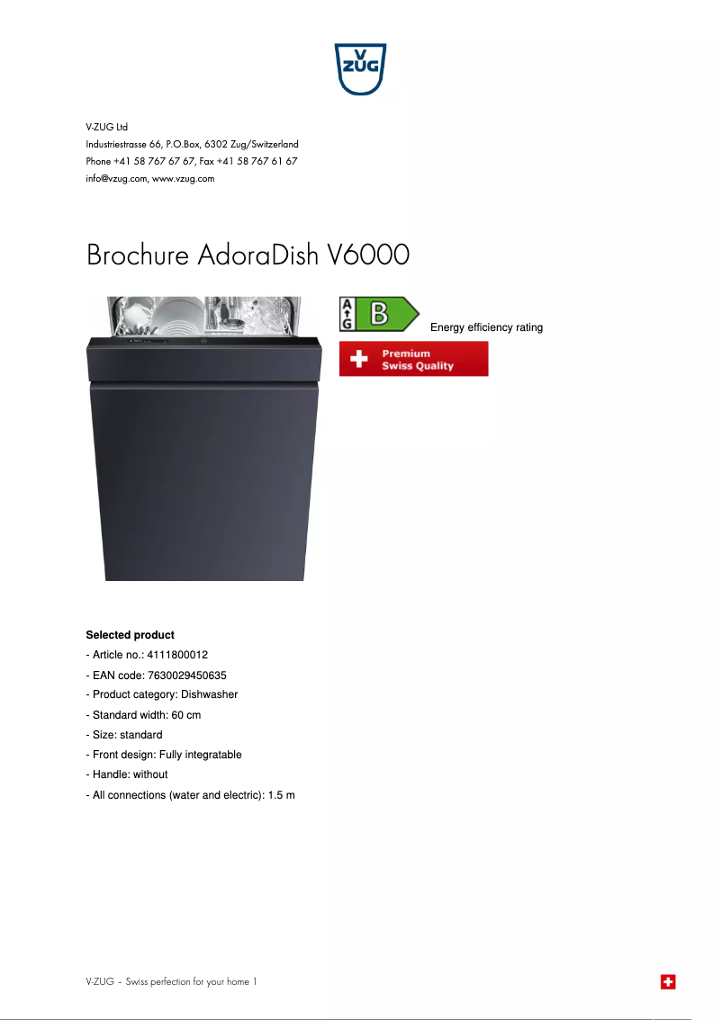 Page n°1 - Brochure V-Zug AdoraDish V6000