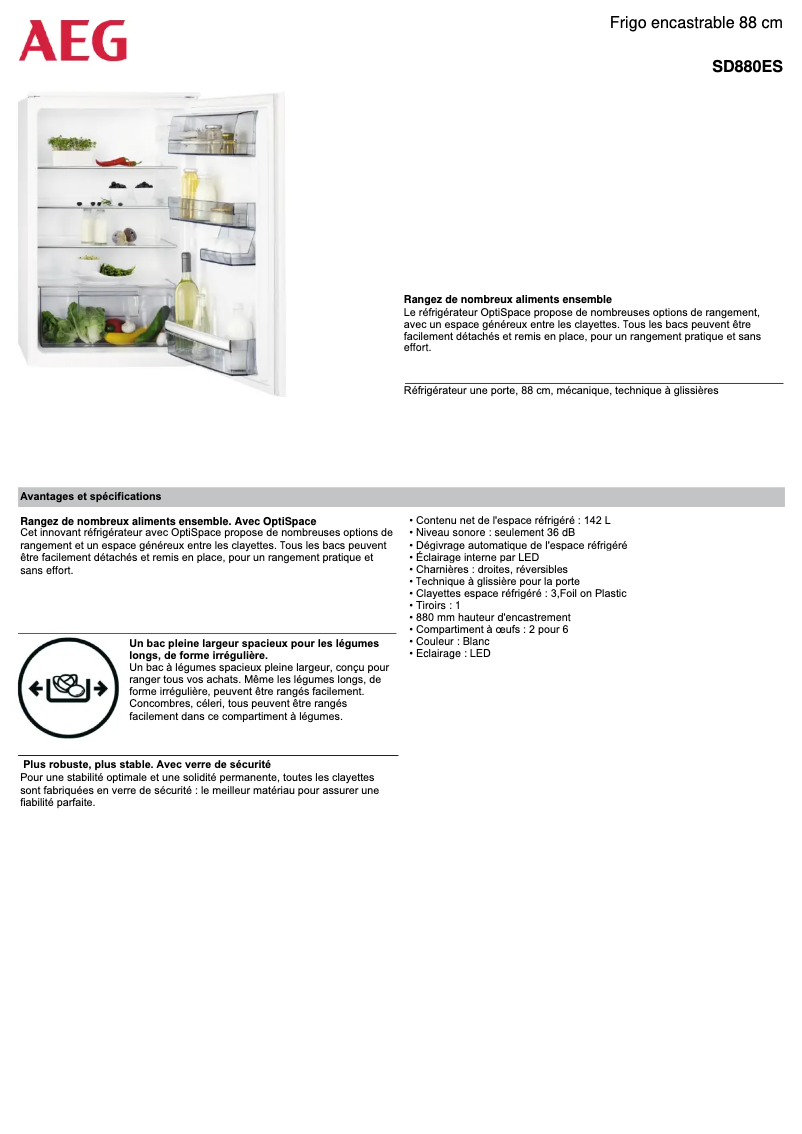 Page n°1 - Fiche technique AEG SD880ES