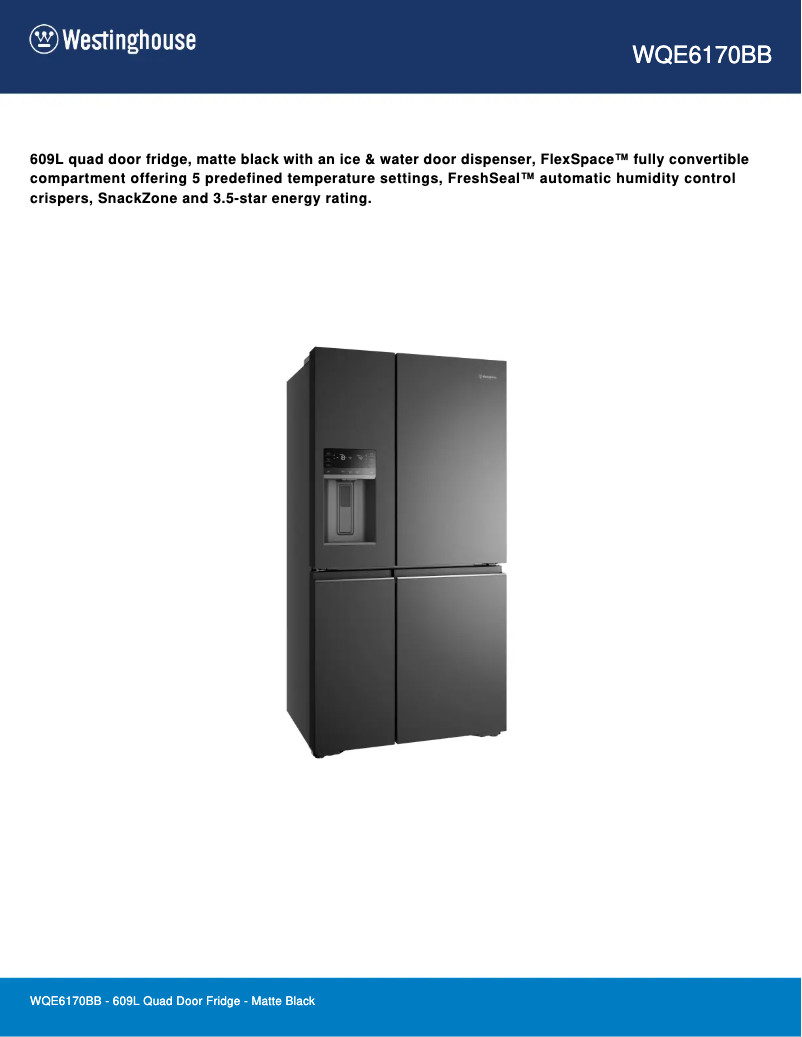 Page 1 de la notice Fiche technique Westinghouse WQE6170