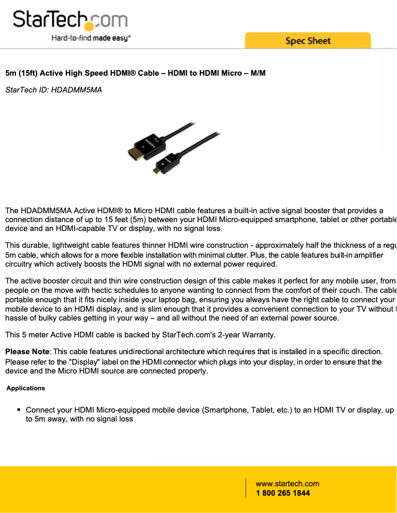 Page 1 de la notice Manuel utilisateur StarTech.com HDADMM5MA