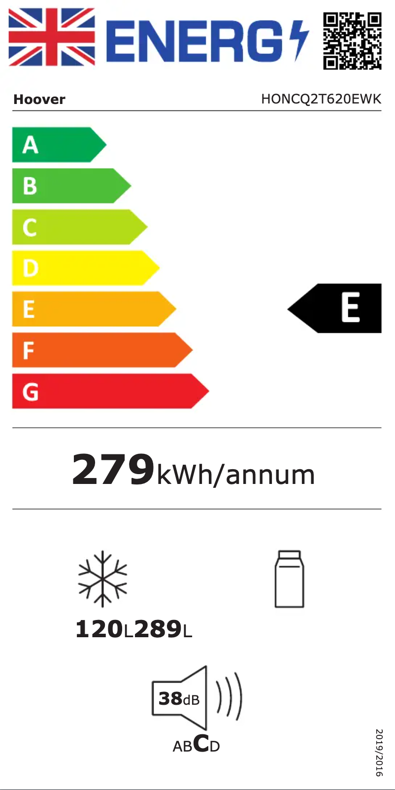 Page n°1 - Label énergétique Hoover HONCQ2T620EWK