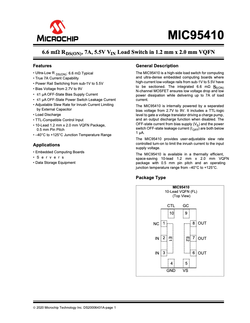 Page 1 de la notice Manuel utilisateur Microchip MIC95410