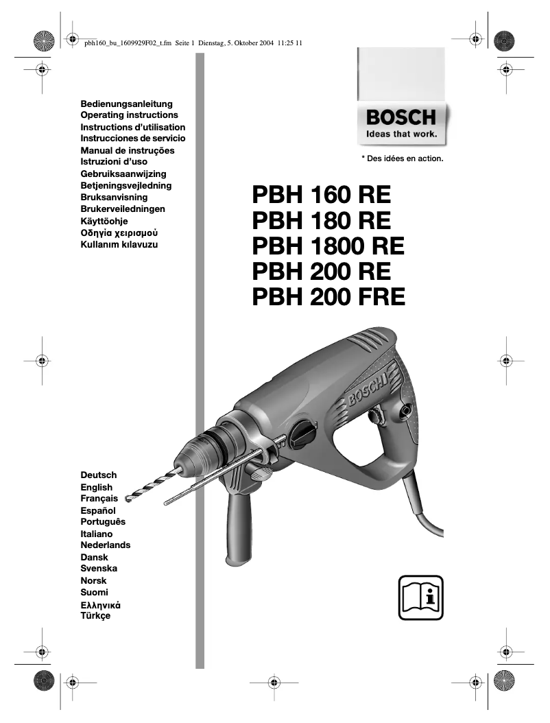 Page 1 de la notice Manuel utilisateur Bosch PBH 160 RE