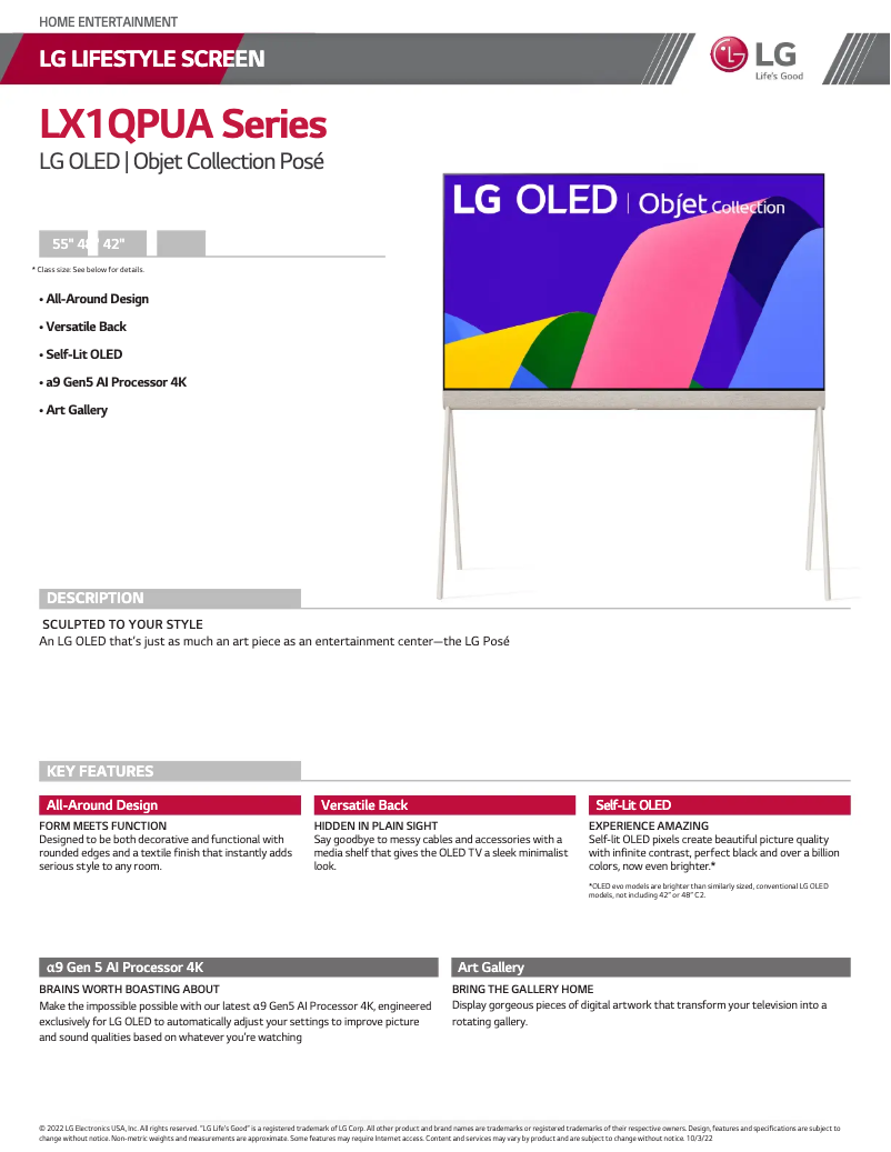 Page 1 de la notice Fiche technique LG 55LX1QPUA