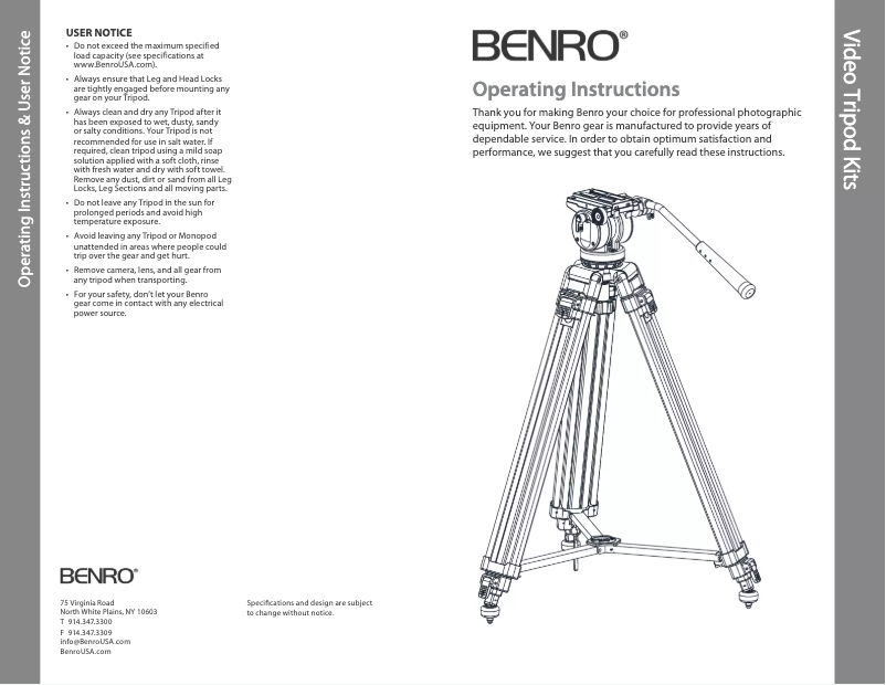 Page n°1 - Manuel utilisateur Benro KH25N