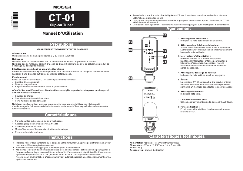 Page n°1 - Manuel utilisateur Mooer CT-01